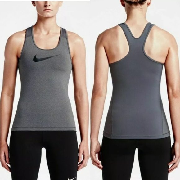 NWT! NIKE Pro Dri-Fit Racerback Slim Fit Tank Top Heathered Gray Women's… - Picture 1 of 12